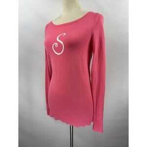Lilly Pulitzer Pullover Sweater Pink Coral Medium Monogrammed S Long Sleeve 100%
